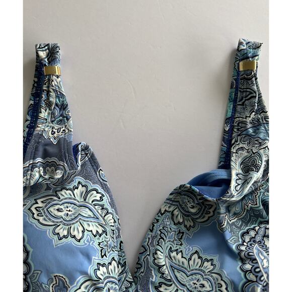 Lauren Ralph Lauren Blue Paisley Print Ruched One Piece Swimsuit Size 16 - Picture 7 of 9